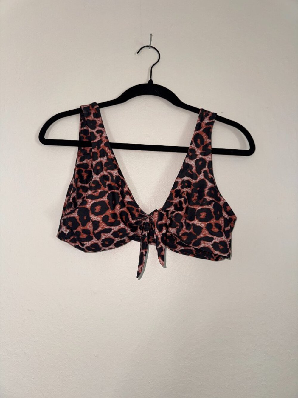 Leopard Print Front Tie V Neck Bikini Swim Top